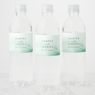 Etiqueta Para Botella De Agua Acuarela moderna   Boda verde