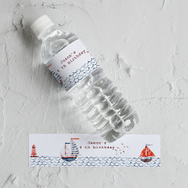 Etiqueta Para Botella De Agua Acuarela Nautical Red And Blue Kids Cumpleaños