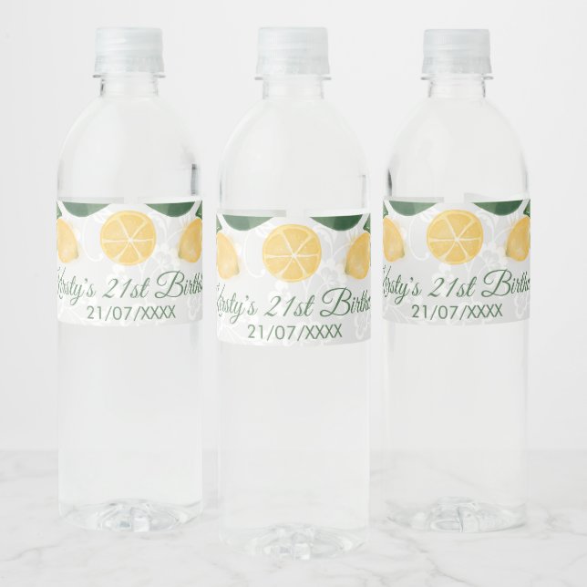 Etiqueta Para Botella De Agua Acuarela Siciliana Lemons Cumpleaños (Botellas)