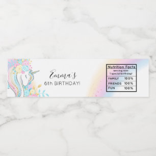 Etiqueta Para Botella De Agua Acuarela Unicornio Día Mágico Chica Cumpleaños Wa