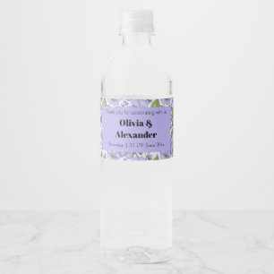 Etiqueta Para Botella De Agua Acuarela Violetas Moradas y Patrón Floral