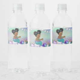 Etiqueta Para Botella De Agua Afro Hair Jewel Mermaid Baby Shower