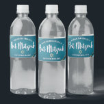Etiqueta Para Botella De Agua Agante de oro Bat Mitzvah de color turquesa modern<br><div class="desc">No Bat Mitzvah fiesta está completo sin botellas de agua personalizadas. Que tu favorita Bat Mitzvah esté orgullosa, se regocije y celebre su hito en su fiesta perfectamente coordinada. Tipografía blanca, rocas de ágata azul turquesa acentuadas con finas venas de oro y una falsa estrella de oro de David, superponen...</div>