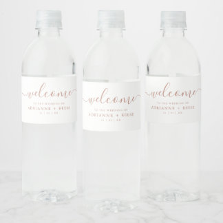 Etiqueta Para Botella De Agua Agua elegante simple blanca y Rosa dorada Boda
