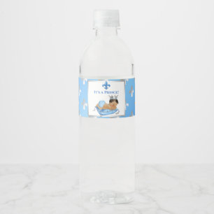 Etiqueta Para Botella De Agua Almohada azul bebé y plata con corona Fleur para P