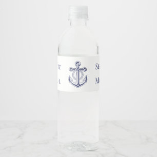Etiqueta Para Botella De Agua Anchor Sailor Ocean Naval Boda Náutico Azul