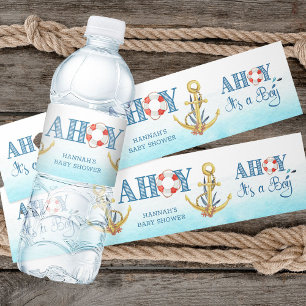 Etiqueta Para Botella De Agua Ancla Náutica Ahoy Es un Niño Shower de Bebé
