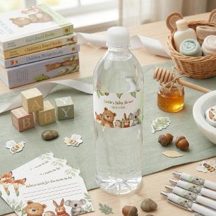 Etiqueta Para Botella De Agua Animales Adorables Bosque Acuarela Baby Shower