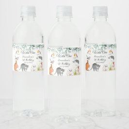 Etiqueta Para Botella De Agua Animales de Cute Woodland 1 cumpleaños salvaje 1