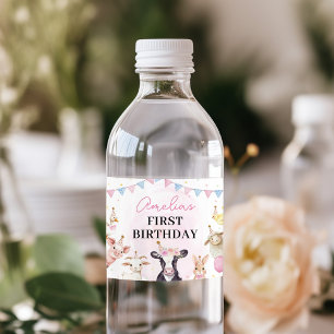 Etiqueta Para Botella De Agua Animales de granja Chica rosa Cumpleaños