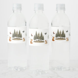 Etiqueta Para Botella De Agua Animales del Bosque de Madera Acuarela Baby Shower