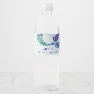 Etiqueta Para Botella De Agua Aniversario de la sirena de la Purpurina moderna v