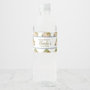 Etiqueta Para Botella De Agua Aniversario de las calabazas florales Sage Green y