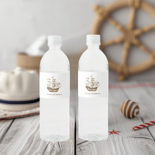Etiqueta Para Botella De Agua Aniversario del tema nautical del barco pirata Bro
