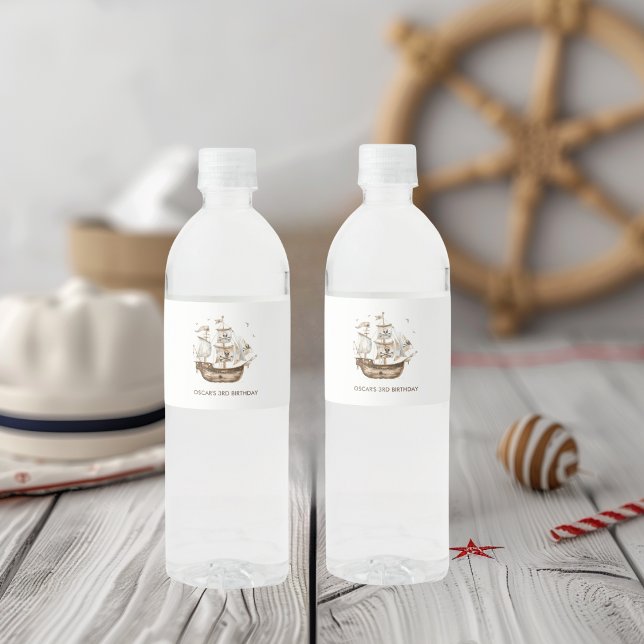 Etiqueta Para Botella De Agua Aniversario del tema nautical del barco pirata Bro (Subido por el creador)