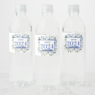Etiqueta Para Botella De Agua Año de Graduación de Rosa Floral Azul