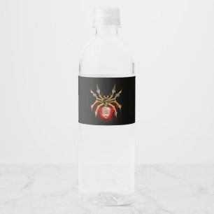 Etiqueta Para Botella De Agua Araña steampunk sobre negro