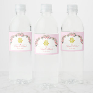 Etiqueta Para Botella De Agua Arco floral blanco rosa boda china doble xi
