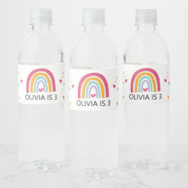 Etiqueta Para Botella De Agua Arcoiris y corazones brillantes colores fiesta de 
