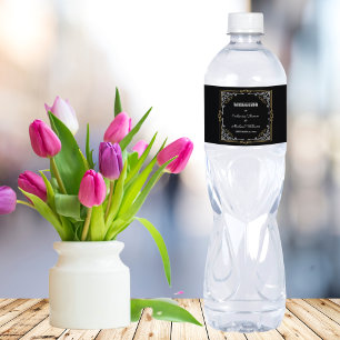 Etiqueta Para Botella De Agua Art Decó Vintage Elegante Boda Oro Blanco Negro