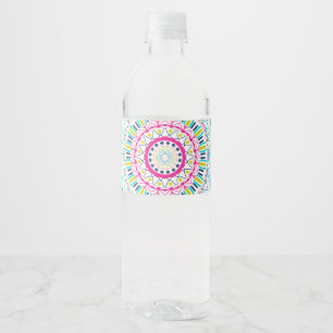 Etiqueta Para Botella De Agua Arte de Mandala Colorido Vibrante
