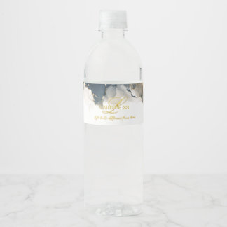 Etiqueta Para Botella De Agua Arte de tinta alcohólica con sello L33 en