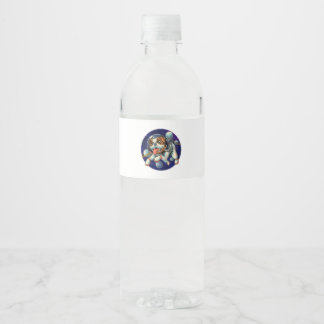 Etiqueta Para Botella De Agua Astronauta de perro, perro espacial
