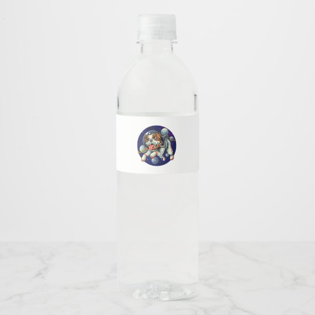Etiqueta Para Botella De Agua Astronauta de perro, perro espacial (Anverso)