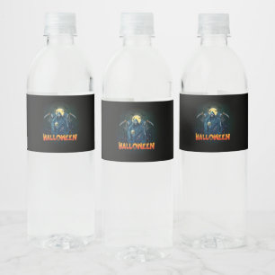 Etiqueta Para Botella De Agua Asustada Noche de Skeleton Halloween, mi estado de