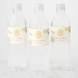 Etiqueta Para Botella De Agua Ave floral azul boda china