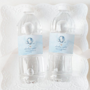 Etiqueta Para Botella De Agua ¡Aventura espera! Baby Shower Blue Hot Air Balloon