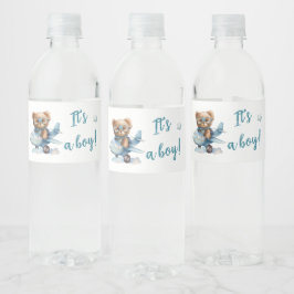 Etiqueta Para Botella De Agua Azul del oso de peluche de Baby Shower