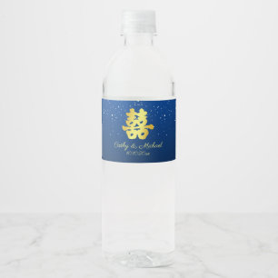 Etiqueta Para Botella De Agua Azul doble felicidad copo de nieve de boda chino