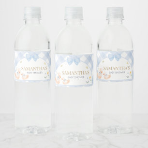 Etiqueta Para Botella De Agua Azul Gingham Loco Ganso Baby Shower
