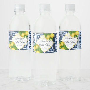 Etiqueta Para Botella De Agua Azulejos azules limones Amalfi ducha de novia ital