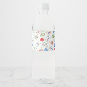 Etiqueta Para Botella De Agua Azulejos de Navidad de Mahjong con Acuarela