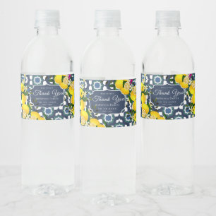 Etiqueta Para Botella De Agua Azulejos Mediterráneos Limón Azul Marino Blanco