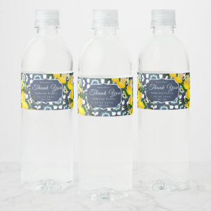 Etiqueta Para Botella De Agua Azulejos Mediterráneos Limón  Azul Marino Blanco