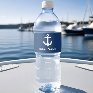 Etiqueta Para Botella De Agua Azules marinos náuticos del ancla del nombre del