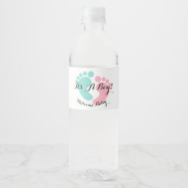 Etiqueta Para Botella De Agua BABY Blue Tiny Footprints Shower Revelador Fiesta
