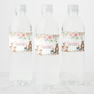 Etiqueta Para Botella De Agua Baby Shower Animales del Bosque Floral
