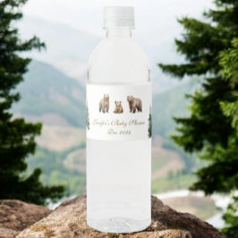 Etiqueta Para Botella De Agua Baby Shower Bear Adventure Snowy Mountains