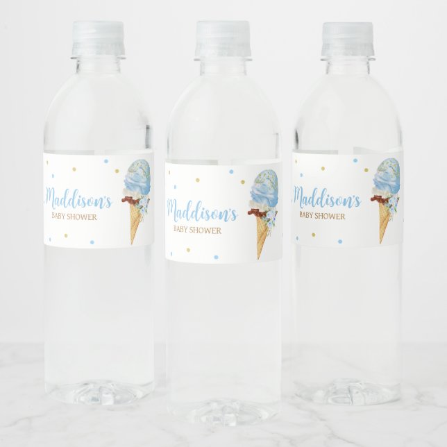 Etiqueta Para Botella De Agua Baby Shower Blue Ice Cream (Botellas)