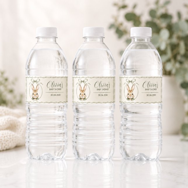 Etiqueta Para Botella De Agua Baby Shower Conejo Sage Gingham (Subido por el creador)