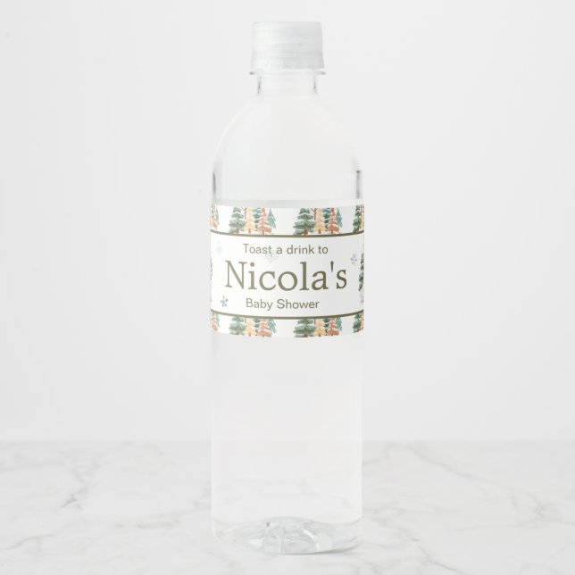 Etiqueta Para Botella De Agua Baby Shower Cute Winter Rabbits (Anverso)