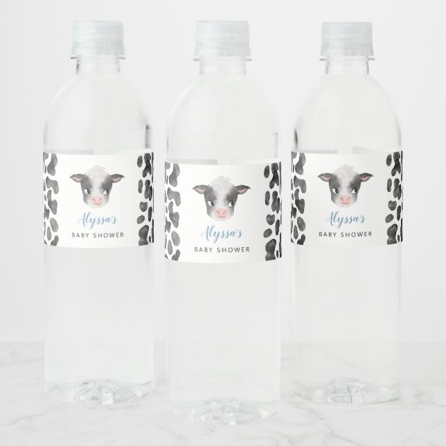 Etiqueta Para Botella De Agua Baby Shower de Boy Cow (Botellas)