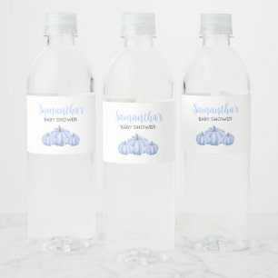 Etiqueta Para Botella De Agua Baby Shower de caída de calabaza azul minimalista