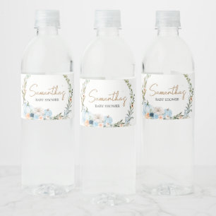 Etiqueta Para Botella De Agua Baby Shower de calabaza de flores de otoño azul