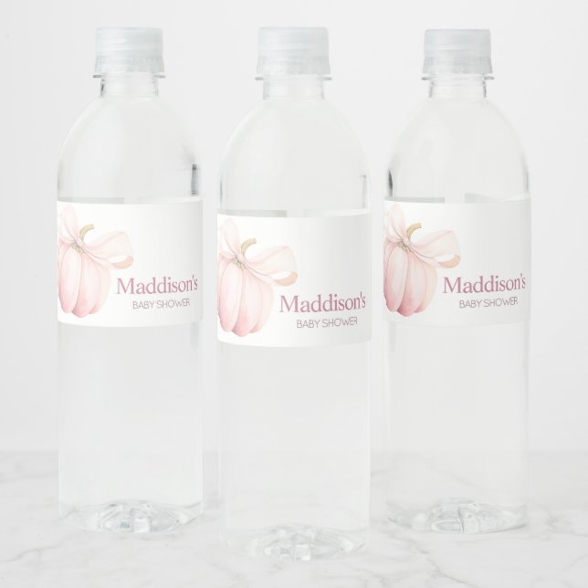 Etiqueta Para Botella De Agua Baby Shower de calabaza rosa (Botellas)