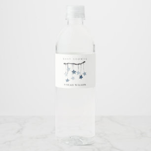 Etiqueta Para Botella De Agua Baby Shower de Cuestionable Simple Star Mobile Blu